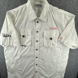 Coogi Men Button Up Shirt White Short Sleeve Outdoors Fishing Hiking Pockets 2XL